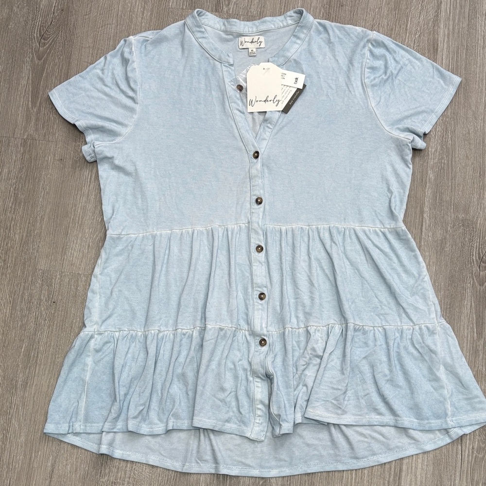 Wonderly Light Blue Button-Down Women's Shirt XL nwt